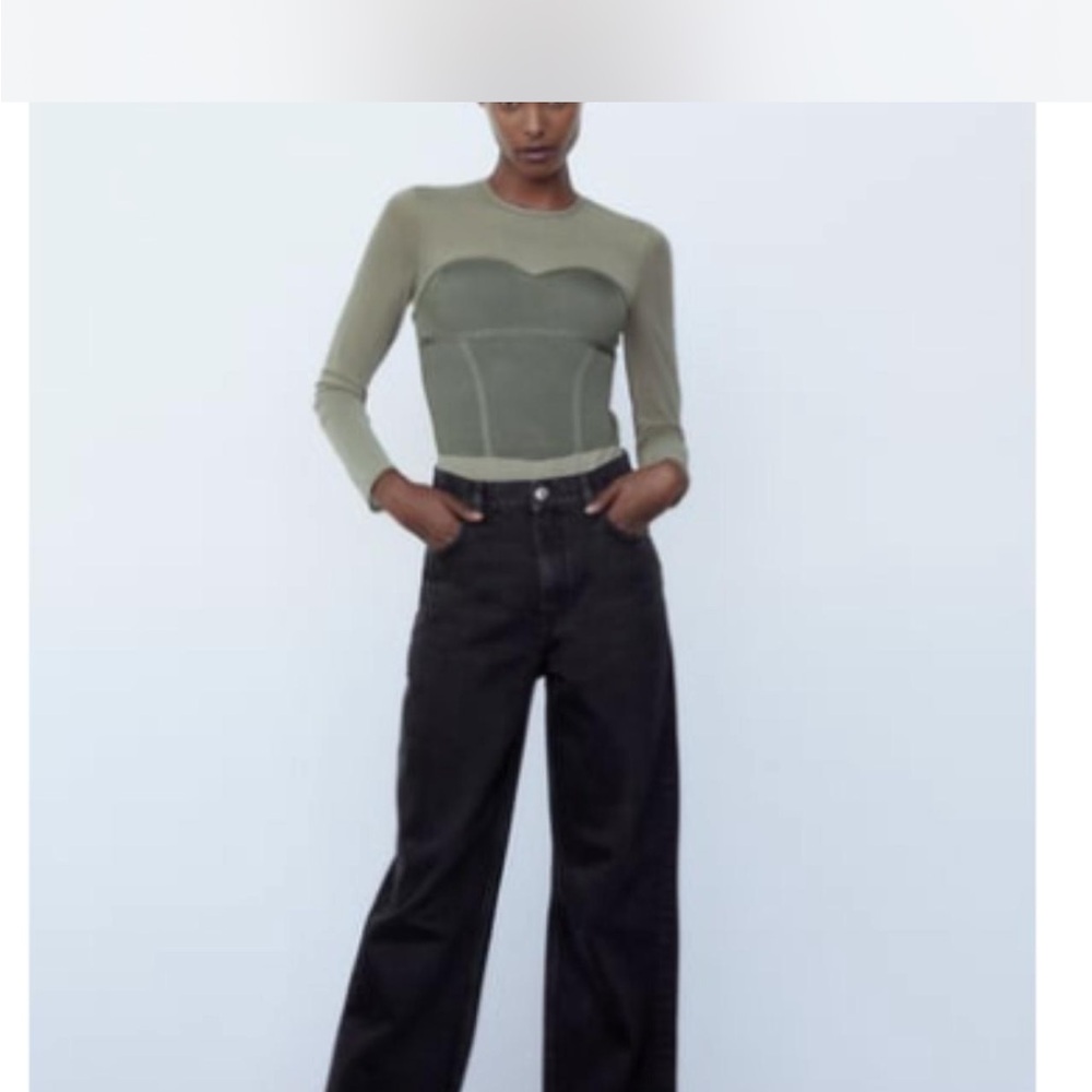 Zara Mesh Long Sleeve Top in Gray